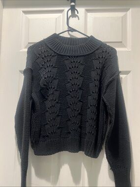 Free People Navy Blue Crewneck Cable Knit Sweater